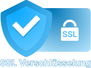 blue logo about ssl safety with a illustrated shield