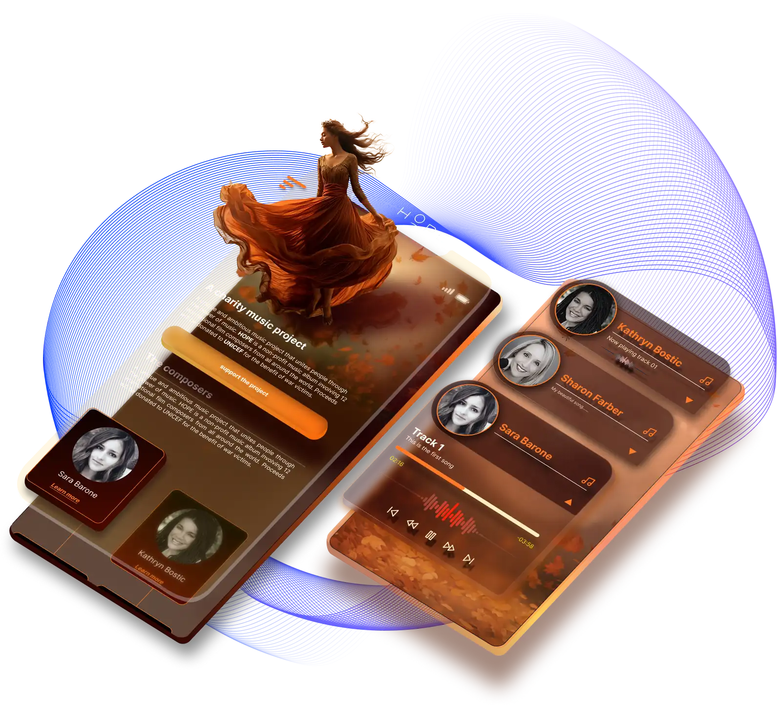An isometric picture of an Interface for a music player